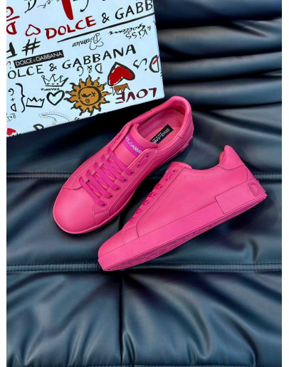 Dolce & Gabbana Pink Leather Sneakers Shoes