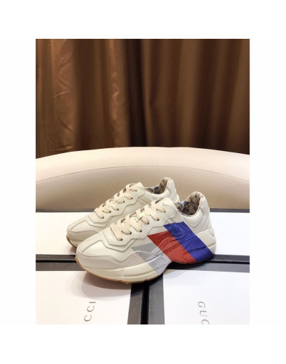 Synthetic leather sports shoes and thick sole rubber with Gucci print