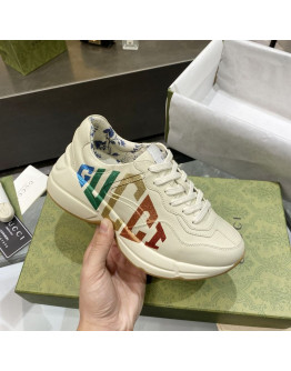 Synthetic leather sports shoes and thick sole rubber with Gucci print