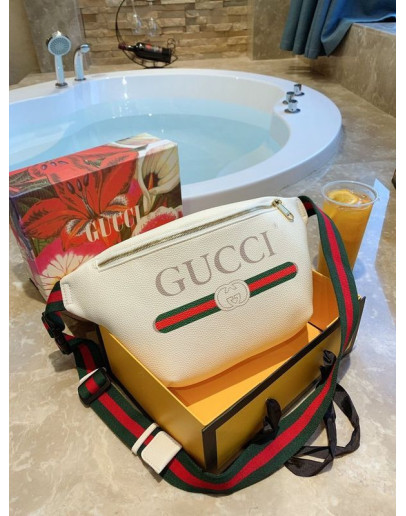 Leather Fanny Pack With Gucci Print