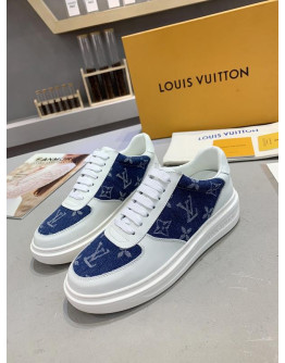 Sports shoes Louis Vuitton Leather Monogram Blue Real Women