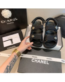 Unicolor synthetic leather sandals with Chanel reason