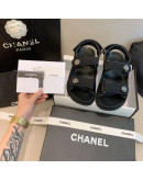 Unicolor synthetic leather sandals with Chanel reason