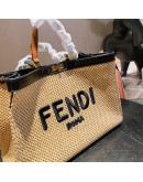 Synthetic leather handbag with fendi flap effect