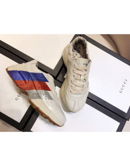 Synthetic leather sports shoes and thick sole rubber with Gucci print