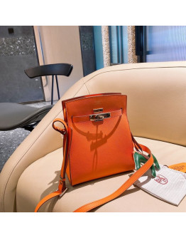 Synthetic leather shoulder bag with hermes flap effect